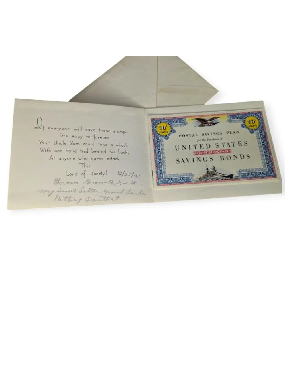 Vintage Uncle Sam Merry Christmas Greeting Card w/Saving Bonds Booklet 1941